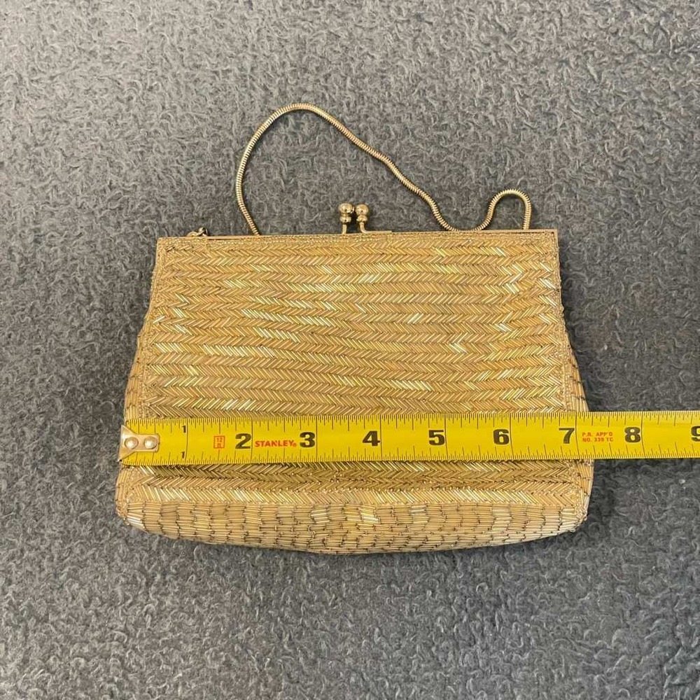Vintage‎ Walborg Gold Beaded Kiss Lock Clutch Bag Hand Beaded Hong Kong Chevron - Picture 5 of 8